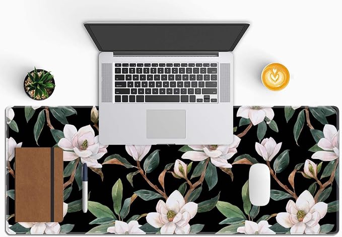 Floral Desk Mat Dark Vintage Aesthetic Desk Pad Flowers Black White Green Extended Mouse Pad Large Gaming Mousepad XL Laptop Computer Mouse Keyboard Mat 31.5 x 11.8 in for Office Desk Decor