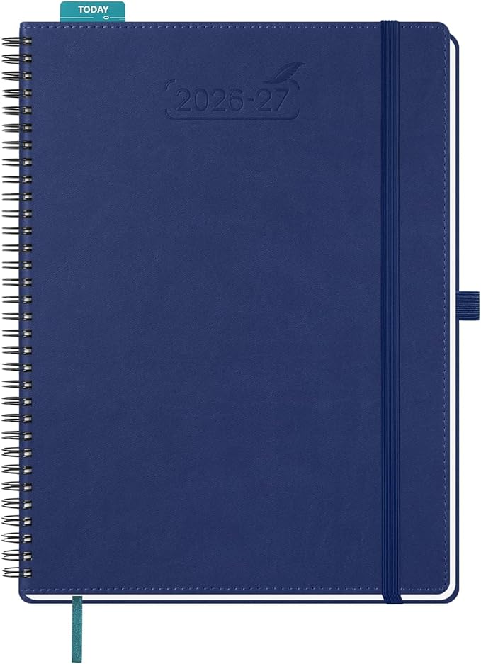 BEZEND Weekly Planner 2026-2027 (8.5" x 11") with Hourly Timeslots (Jul 26-Dec 27) 18 Months Academic Calendar & Monthly Tabs, for Students, Work & Home, Spiral PU Leather Softcover -Blueberry