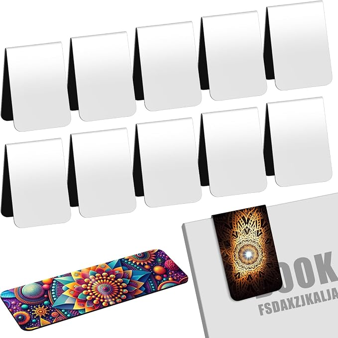 Skyygemm 12 Pcs Blanks Sublimation Magnetic Bookmark Double Sided Heat Transfer Magnet Bookmark Clips Blank Rubber Book Marker Bulk for Women Men DIY Crafts Gifts Personalized Book Lovers Present