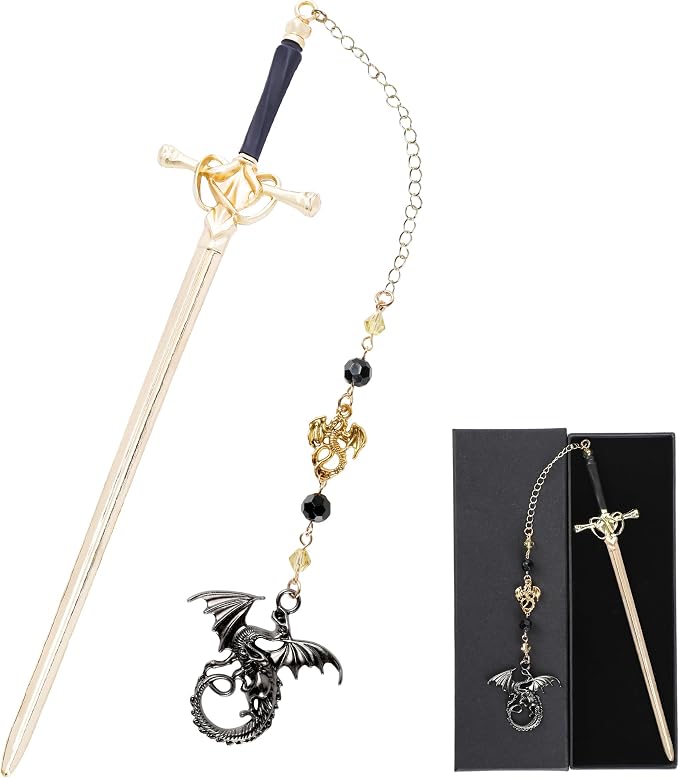 Fantasy Dragon Sword Bookmark - Wing Metal Book Marks Crystal Beads Dragons Fourth Chain Page Mark Bookish Birthday Gifts Reading Accessories for Men Women Students Teachers Lovers Readers