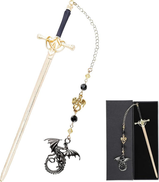 Fantasy Dragon Sword Bookmark - Wing Metal Book Marks Crystal Beads Dragons Fourth Chain Page Mark Bookish Birthday Gifts Reading Accessories for Men Women Students Teachers Lovers Readers