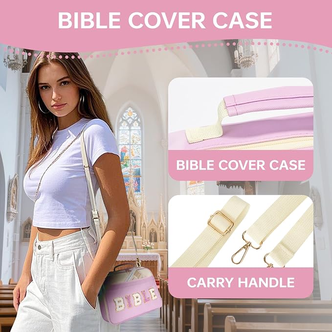 Bible Cover for Women Large Leather Western Bible Case with Study Supplies Purple Bible Cover Bags for Teen Girls Organizer (Purple, Large)