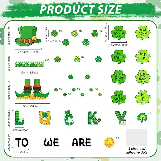 St. Patrick's Day Bulletin Board Set Inspirational Shamrock Classroom Decoration Lucky Shamrock Bulletin Board Leprechaun Gold Coin Cutouts for Irish Holiday Classroom Nursery Chalkboard Wall Decor
