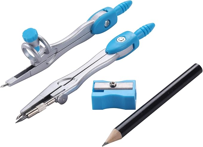 Vobou Math Geometry Kit Sets 10 Piece Student Supplies with Shatterproof Storage Box,Includes Rulers,Protractor,Compass,Eraser,Pencil Sharpener,Lead Refills,Pencil,for Drafting and Drawings（Blue）