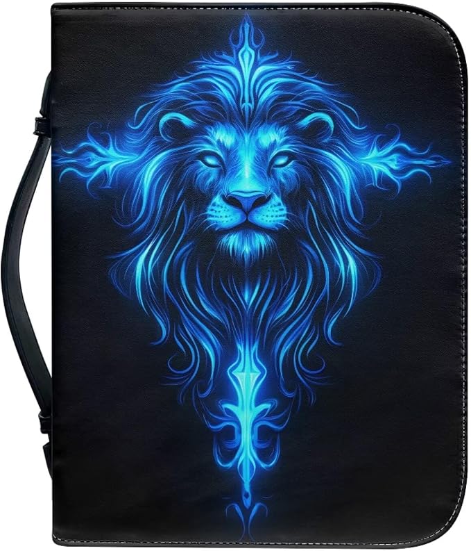 Lion Cross Bible Covers for Women Large Size PU Leather Bible Carrying Case with Handle Waterproof Bible Protector Portable Bible Organizer Bag
