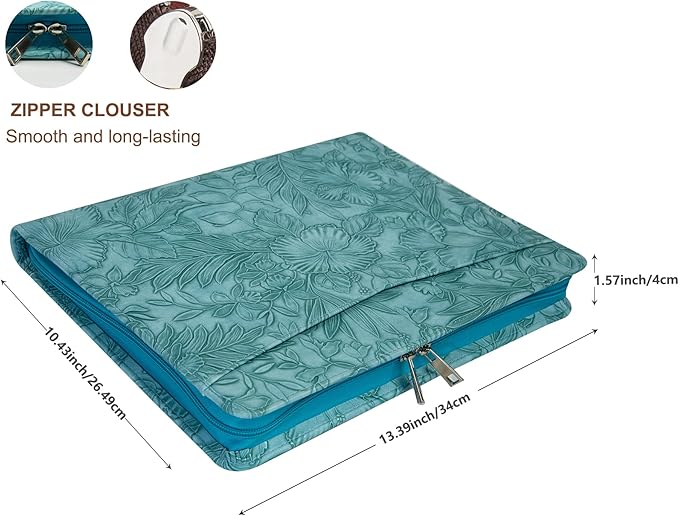 AZXCG Free Engraved Name, Personalized Padfolio Folio, Embossed PU Leather Portfolio with Zipper, Professional Document Organizer with A4 Notepad Holder, Gift for Women/Men, Customized(Light Blue)