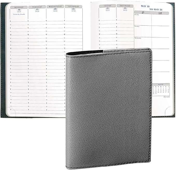 Exacompta 2027 Visual - Weekly/Monthly Planner - 12 Months, Jan. to Dec. - 6" x 8 1/4" - Grained Faux Leather Club Grey Cover - Time Management Appointment Organizer