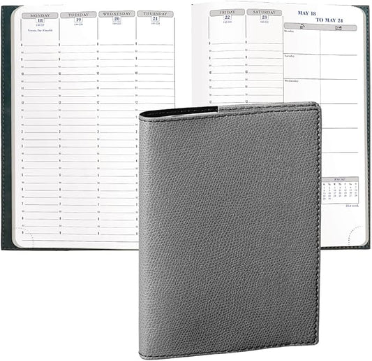 Exacompta 2027 Visual - Weekly/Monthly Planner - 12 Months, Jan. to Dec. - 6" x 8 1/4" - Grained Faux Leather Club Grey Cover - Time Management Appointment Organizer