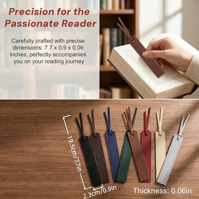 8 Pcs Double-Sided Leather Bookmarks with Tassel, Handmade Stitched Book Marks for Reading, Thin Classic Page Markers, Gifts for Book Lovers, Teachers, Students, Men Women Readers
