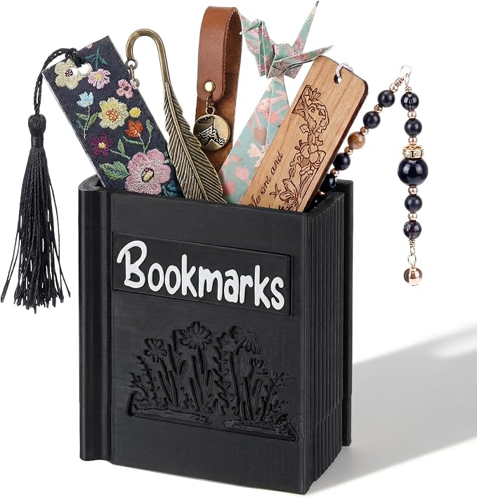 Resurhang 3D Printed Book Shaped Bookmark Holder, Book Lover Gift, Bookish Accessory Office Desk Supplies End of Year Gift for Librarian Bookworm Teacher Women(Black)