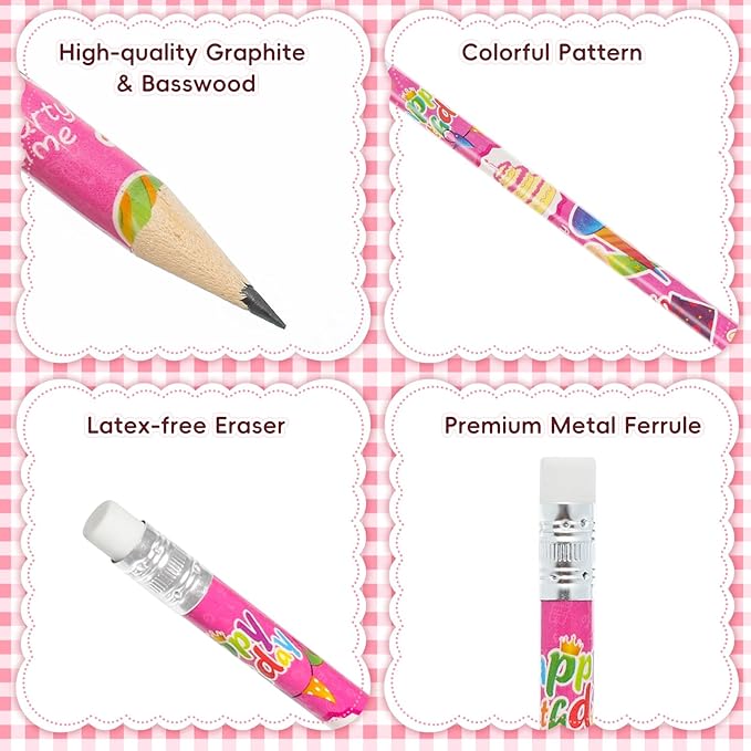 48 Pcs Happy Birthday Pencils for Students, Bulk Colorful Pencils with Top Erasers for Kids, Wood Writing Instruments for Teachers Classrooms Reward Birthday Party Supplies, 12 Assort Style