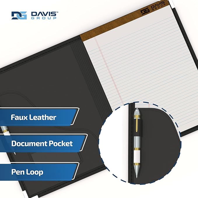 Executive Notebook Portfolio, VIP Faux-Leather Padfolio for Women and Men, Includes 8.5-by-11-Inch Writing Pad, Black