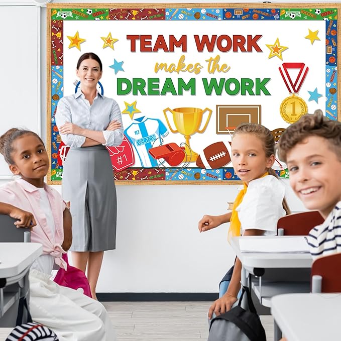 Sports Motivational Bulletin Board Set Back to School Teamwork Cutouts Growth Mindset Classroom Decor Sports Theme Positive Sayings Teachers Inspirational Bulletin Board for Wall Chalkboard Supplies