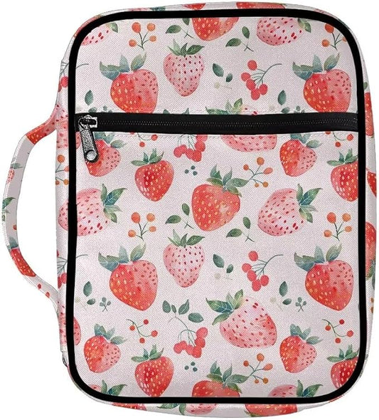 Coldinair Strawberry Bible Covers Bag for Women,Durable Carrying Book Case Church Bag Bible Holder with Handle and Zippered Pocket,Blue