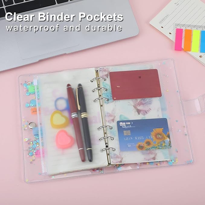 A6 Refill Paper set, 6 Plastic Binder inserts, 2 A6 Lined Refill Paper, 2 Binder Pockets, 160 Index Tabs,6 Holes Refillable Paper for Planner Organizer Notebook Journal (Mori Series)