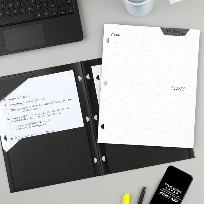 Five Star 2-Pocket Folder, Plastic Folder with Stay-Put Tabs, Fits 3-Ring Binder, Holds 8-1/2" x 11" Paper, White (333420I-ECM)