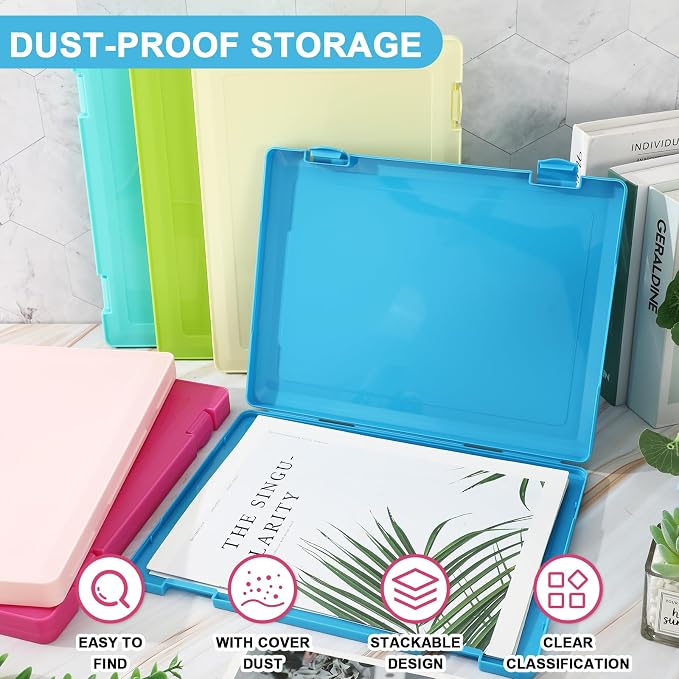 JarThenaAMCS 6 Pack Paper Storage Box 12.6 x 9.6 in Photo Scrapbook Storage Container A4 Pastel Art Supply Plastic Organizer Box for Card Paper Documents Craft Office School Supplies