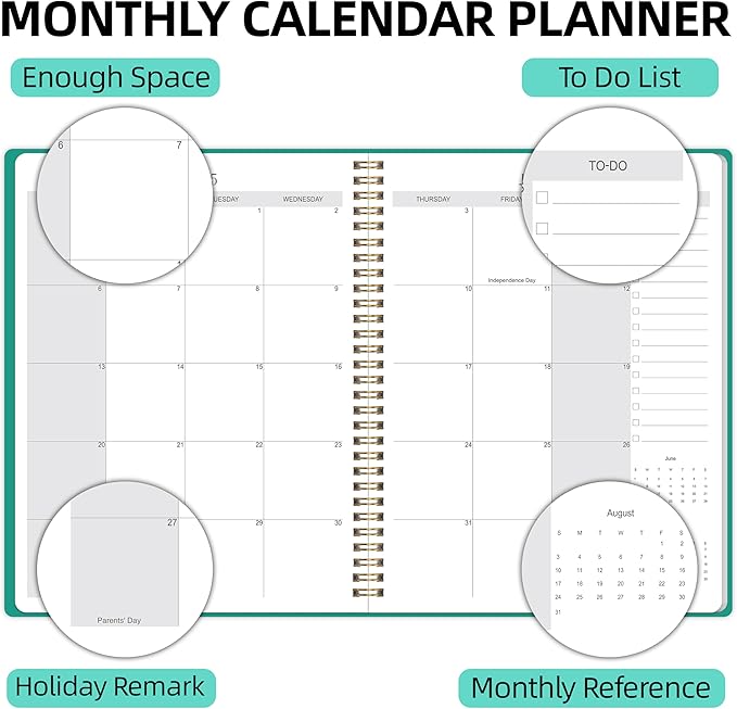 2026-2027 Monthly Planner, Jan 2026-June 2027, B5 (7" x 9"), 2 Year Monthly Planner, 24 month Calendar, Simple Calendar Planner Notebook Soft PVC Cover, Suitable for Schools & Offices,Aquamarine