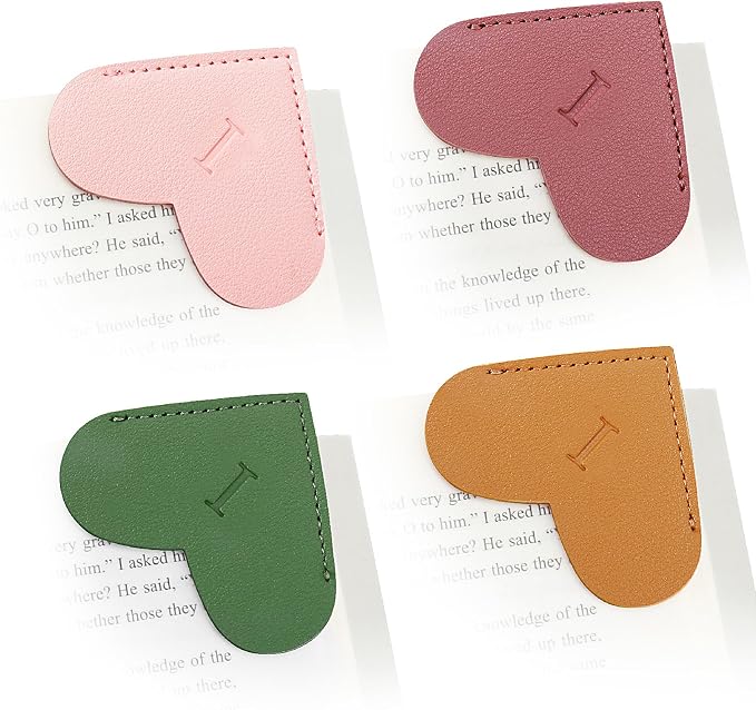 Personalized Initial Leather Heart Bookmark,Cute Corner Page Marker,Reading Accessories for Teachers Students Kids Book Lovers Women Gift,for School Office Home Supplies (I(4 Pcs))