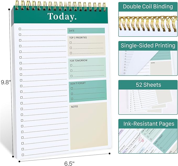 To Do List Notepad - To Do List Notebook for Work with 52 Sheets, Undated Daily Planner Perfect for Enhanced Productivity and Goal Achievement - Green