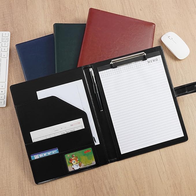Faux Leather Portfolio with Clipboard – A4/Letter Size Legal Pad Holder, Resume Organizer and Writing Folder, Professional Business Conference Office Padfolio(red)