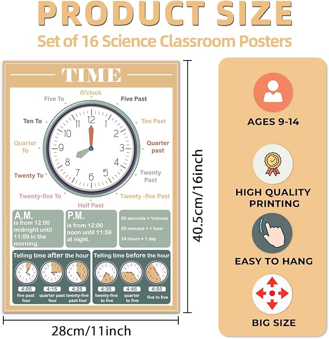 Inkspire 16 Pcs Boho Math Posters for Classroom Decorations, 11 x 16in Math Multiplication Charts for Teachers Kindergarten Elementary School Supplies Education Classroom Bulletin Board Wall Decor