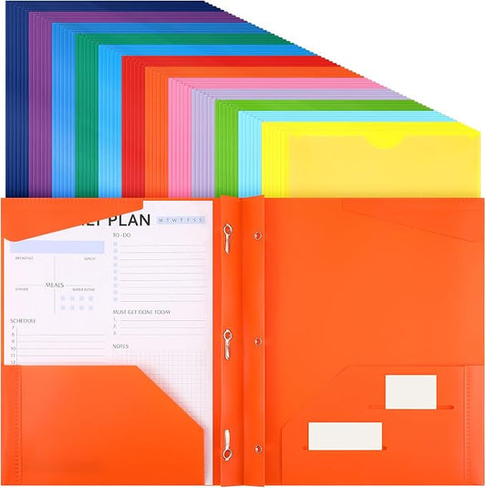Tenceur 72 Pack Plastic Folders with 3 Prongs Bulk Heavy Duty Folders with Clear Front Pockets and Card Slots with Fasteners Fit Letter-Size Papers for Work School Office (Mix Colors)