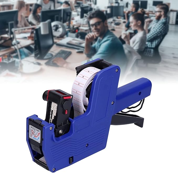 Price, Label Applicator Price Tag 8 Digits Price Tag Coding Machine with 10pcs White Red Lines Sticker Labels + Ink Blue