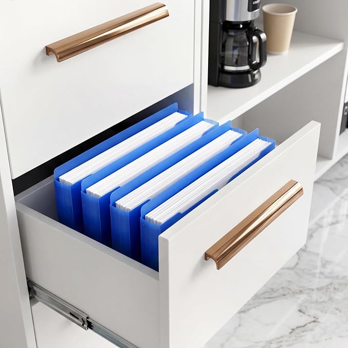 Dunzoom 50 Pack File Jackets Letter Size 2 Inch Blue Expansion Manila Plastic File Folders Expandable Heavy Duty Reinforced Straight Cut Tab Expandable Document Jacket for Office
