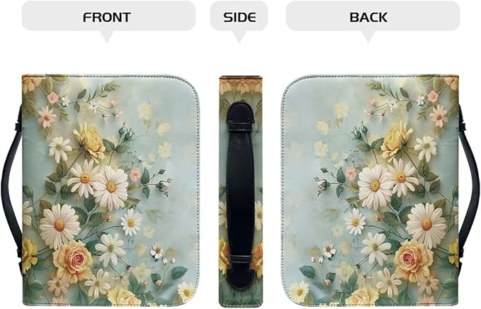 Daisy Flower Print Bible Cover Case for Women Girls Study Supplies Accessories Christian Gifts Carrying Cases Book Protector with Durable Handle-XXL