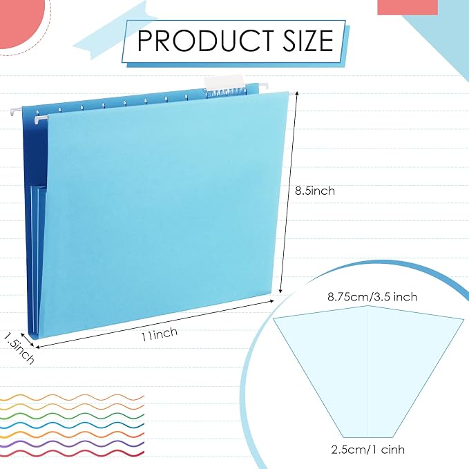 Yaomiao 24 Pack Hanging File Folders 3 Pleats Letter Size File Cabinet Folders with 1/5-Cut Adjustable Tabs Expandable Document Cabinet Colored for Home Desk Office Organization(Bright Color)
