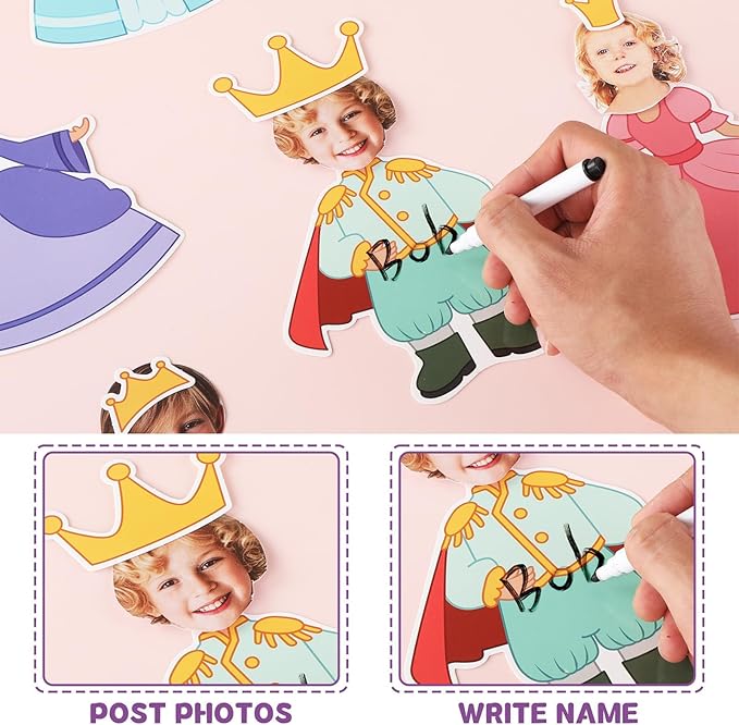 48Pcs Princess and Prince Crown Cutouts Bulletin Board Decorations Gold Crowns Paper Cut Outs DIY Photo Picture Craft for Kids Kindergarten Party Home Wall Back to School Classroom Birthday Supplies