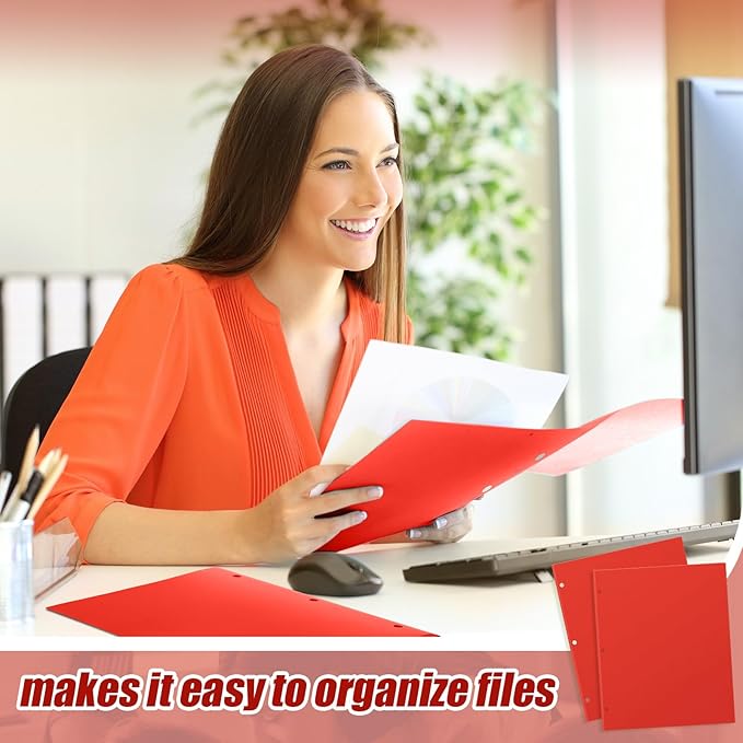 Yeaqee 72 Pcs Plastic Folders with Pockets Bulk 3 Hole Punched 2 Pocket File Folders for 3 Ring Binder Divider Folder for Notebooks, Durable Poly for Office Home (Red)