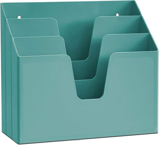 Acrimet Horizontal Triple File Folder Holder Organizer, Open Top Desktop Document Sorter for Letter Size Papers & Folders, Plastic (Solid Green)