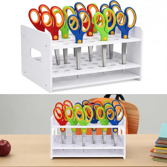 Unittype 30 Holes Scissor Holder White Plastic Scissor Storage Stand Rack Organizer 11 x 10 x 6 Inches Desktop Tool Stand for Classroom Pens Makeup Brushes Barbershop Home Office Craft Supplies