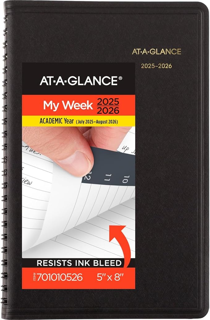 AT-A-GLANCE Planner 2025-2026 Academic, Weekly, 5" x 8", Small, Flexible Cover, Black (7010105)