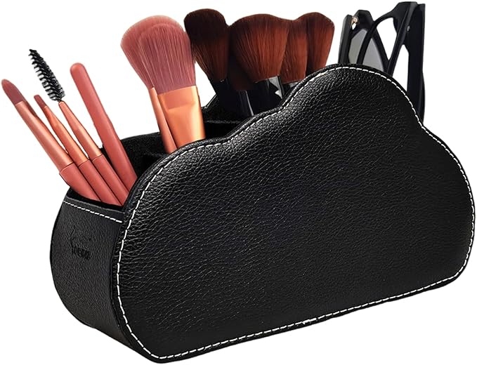 Remote Control Holder - 5 Spacious Compartments TV remote holder Caddy Leather Control Storage Tabletop Desk Organizer for Remote Controller,Office Stationery,Makeup Brush