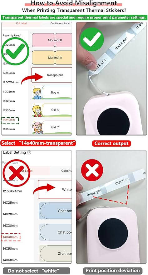 3 Rolls Compatible with D30/P11/HP1 Transparent Thermal Label Paper, 14 x 40 mm, Waterproof self-Adhesive Label Tape, Printable barcodes, Home and Office use (180 Labels/roll)