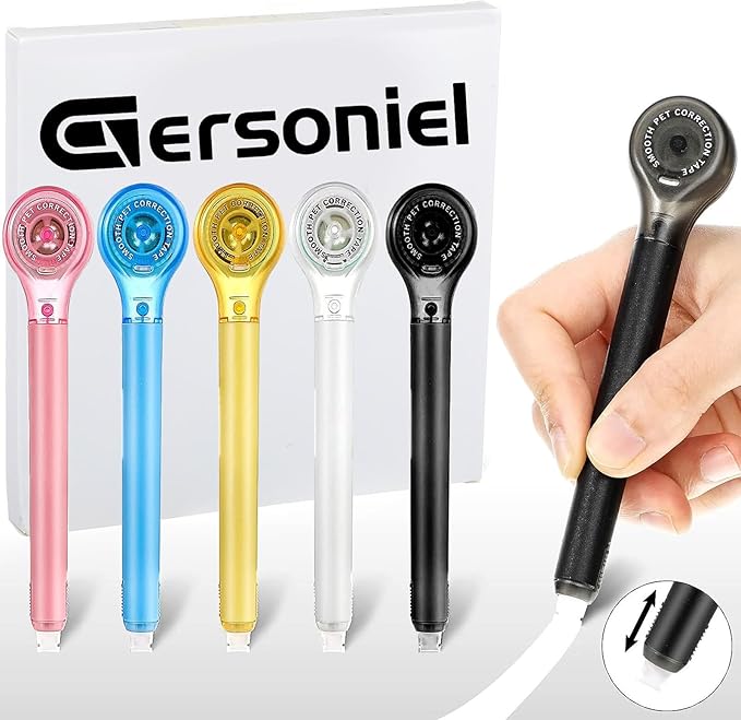 Gersoniel 10 Pack Correction Tape Pen Correctional Ink Tape Push Pull Protective, Easy to Use Applicator for School Office Supplies, 0.2 x 236 Inch (Bright Color)