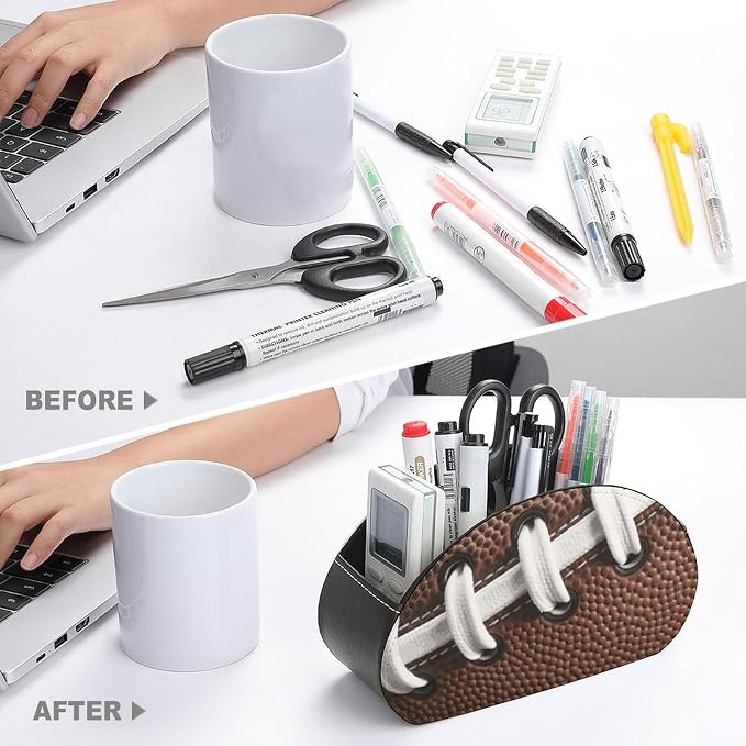 American Football Laces Remote Control Holders Pu Leather TV Remote Holder with 5 Compartments Desktop Storage Organizers Remote Caddy Box for TV Remotes/Media Controllers/Office Supplies