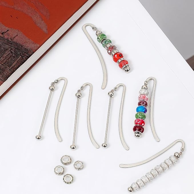24 Pcs Beadable Bookmarks, DIY Blank Metal Bookmarks for Beads Craft Silver Pendant Charm Gifts for Teachers, Students, Book Lovers, Office Supplies
