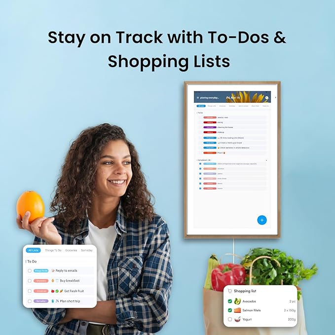 Apolosign 21.5-inch Digital Calendar : Dual Mode Smart Wall Planner, No Subscription, Install Apps, Sync Calendars, Electronic Touchscreen Interactive Display for Family Schedules, Chore Chart (Teak)