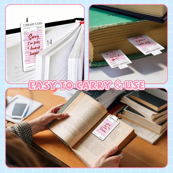 10 Pieces Pink Library Card Magnetic Bookmarks Magnetic Book Marks for Reading Magnet Bookmark Clips for Women Book Lovers Girls Students Reading Accessories Bookish Gift Birthday Gifts