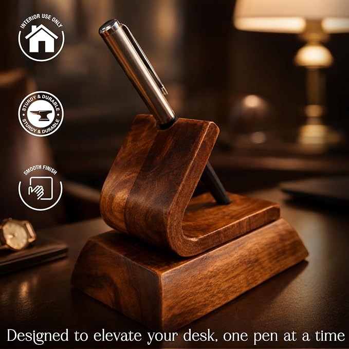 HOMORA Handcrafted Wooden Pen Stand for Office Desk - Premium Solid Wood Desk Organizer | Elegant Tabletop Pen Holder for Home, Office & Study – Ideal Gift