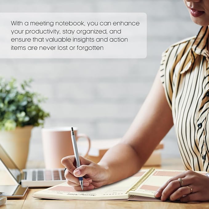 6 Pack of Meeting Notebook for Work Organization - Work Planner Notebook with Action Items, Agenda Planner for Note Taking, 160 Pages (6.9" X 9.9") Project Organizer for Men & Women - Pink