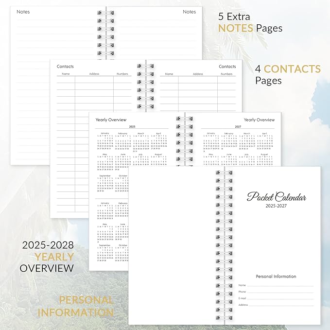 Pocket Calendar 2025-2027, Beach Small Calendar 2026-3.7" x 6.7" for Purse, Runs from July 2025 Until December 2027, Monthly Planner 2026 with Coil Organizing & Planning
