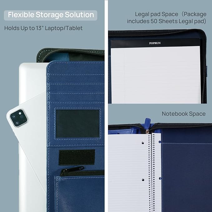 Premium Leather Zippered Padfolio for Professionals | Sleek Executive Organizer for Notepad, Cards, Documents | Ideal Business Portfolio for Interviews, Conferences, and Daily Use