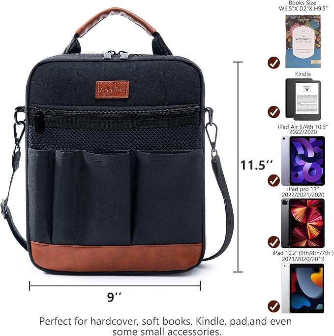 Book Sleeve with Zipper, Book Covers for Book Lovers, Multi-pocket Book Protector Cover with Shoulder Strap,Book Bag for Ipaad, kidle - Back To School Book Accessories