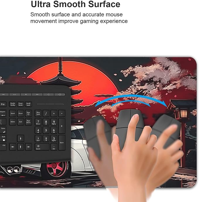 Large Car Mouse Pad 35.4 x 15.7 Inch, Extended Japanese Night Scene Desk Mat, Non-Slip Rubber Base, Washable Surface, Perfect for Gaming, Work & Aesthetic Desk Setup