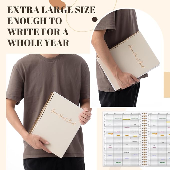 Maitys 2026-2027 4 Column Salon Appointment Book for Hairstylist Spa Business, Hourly Planner 15 Minute Interval, 200 Pages Undated 6 Am 9 Pm Spiral Bound Checklist Planner(Beige, Minimalist)